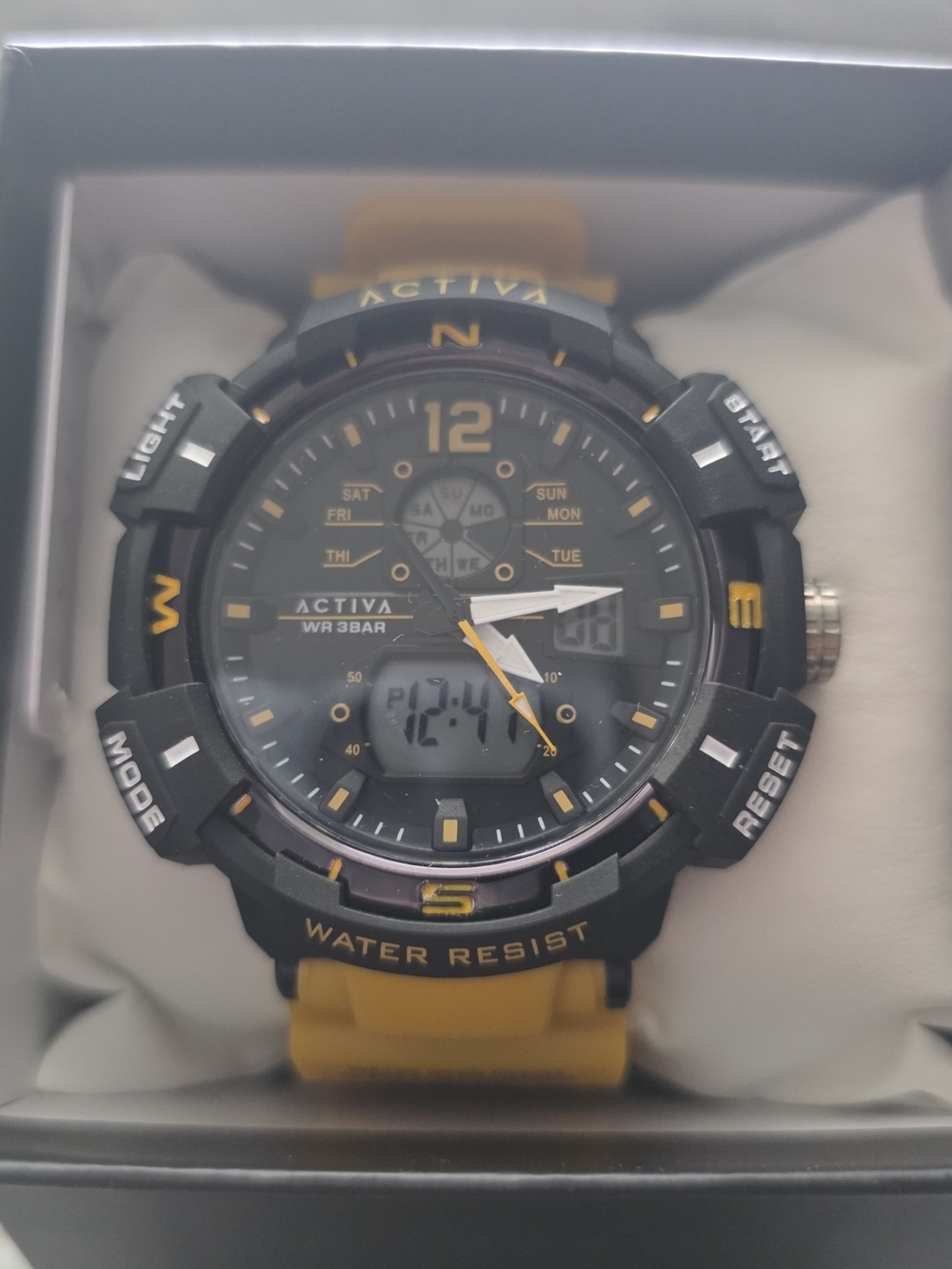 Activa Black and Yellow Men's Sport Watch with Dual Display